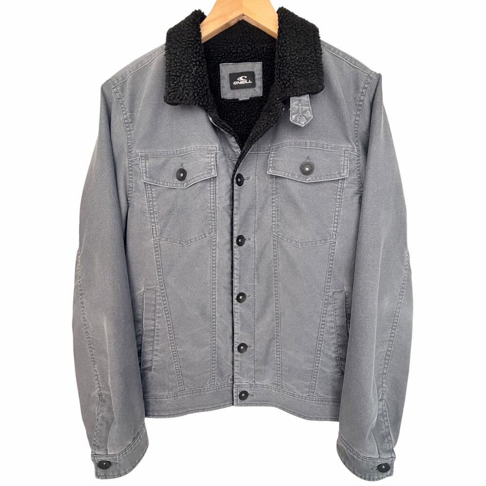 O'Neill Sherpa Trucker Jacket Mens S Gray Fleece